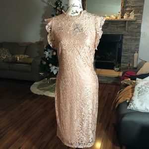Mock Neck Lace Dress